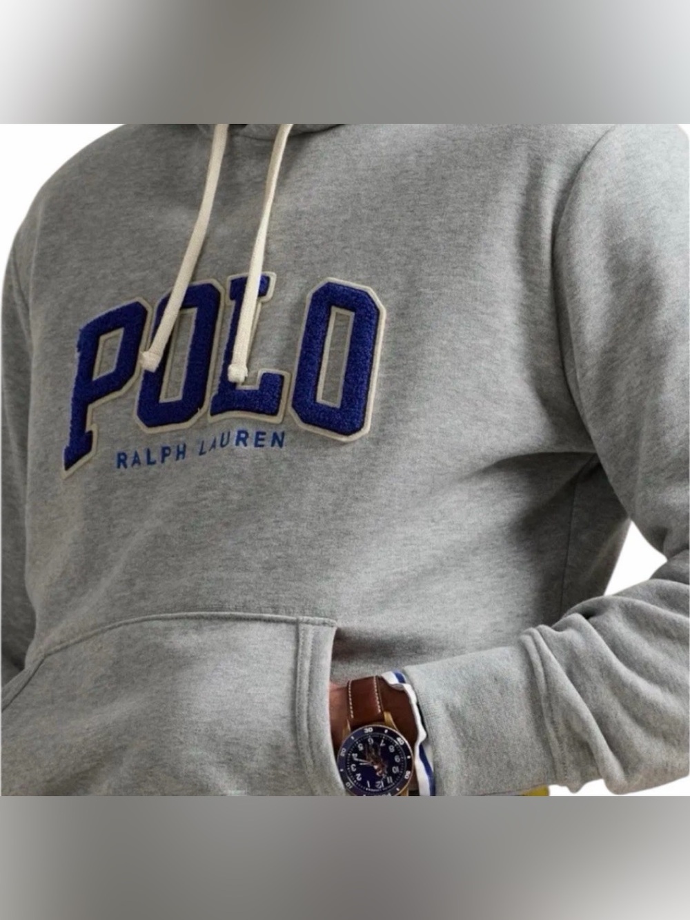Polo Ralph Lauren Logo Appliqué Fleece Hoodie Gray Embroidered Blue Pony XL NWT